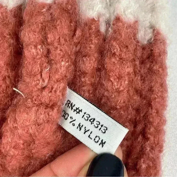 BOUTIQUE Women's OS Chunky Knit Stripe Beanie Sara Winter Hat Orange Cream Purpl - Picture 10 of 10